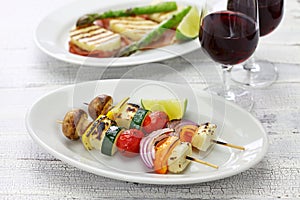 Halloumi cheese vegetables kebab, vegetarian dish