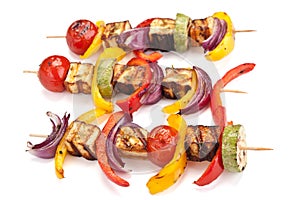 Halloumi and vegetables kebabs photo