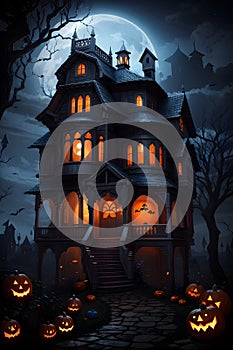 Hallow House in Holloween Night Illustration