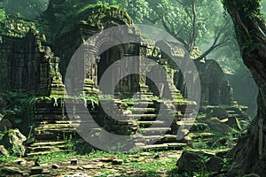 Hallowed Ancient temple forest. Generate Ai photo