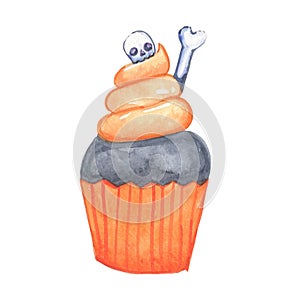 Halloweem cup cake watercolor illustration for decoration on dessert sweet on Halloween party festival