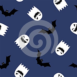 Halloween Seamless Pattern. Ghosts, Bats.