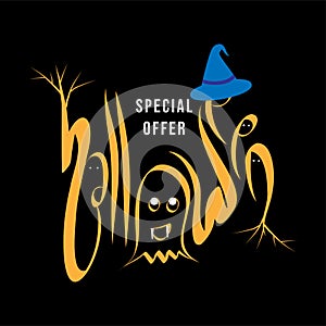Happy halloween. Halloween Sale special offer banner template with hand drawn lettering for holiday shopping.