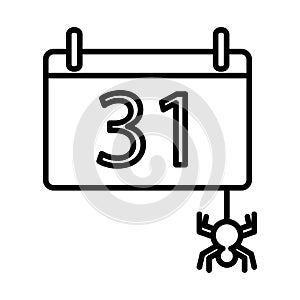 Halloween 31 oktober calendar with spider line style icon vector design