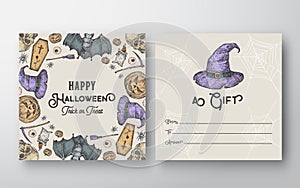 Halloween Abstract Vector Greeting Gift Card Background Template. Back and Front Design Layout with Typography. Soft