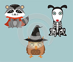 Halloween animals in cartoon costumes