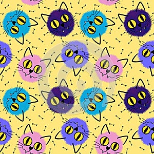 Halloween animals seamless watercolor paint cats pattern for fabrics and kids clothes and party accessories