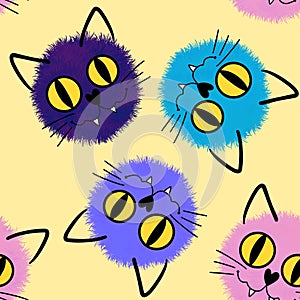 Halloween animals seamless watercolor paint cats pattern for fabrics and kids clothes and party accessories