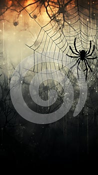 Halloween atmosphere Spider web in grunge style on misty backdrop