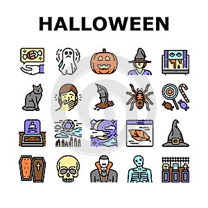 Halloween Autumn Season Holiday Icons Set Vector
