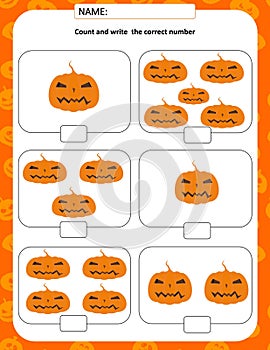 Halloween back to school mathematics numbers kindergarten morning worksheet