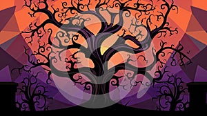 Halloween Background concept. Spooky scary tree silhouette and full moon. AI illustration