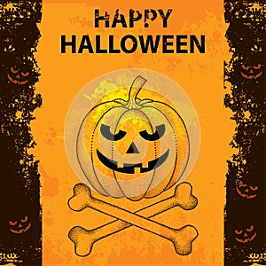 Halloween background with dotted pumpkin and crossbones photo