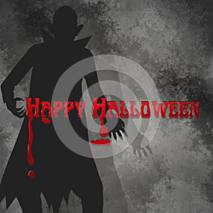 Halloween background with dracula silhouette and bloody text