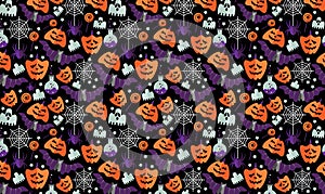 Halloween background with flat icons on a black background