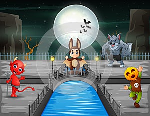 Halloween background with funny cartoon character