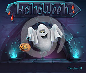 Halloween background with Ghost with pumpkin