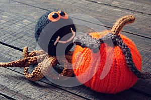 Halloween background, handmade, pumpkin, spider, october