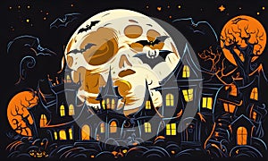 Halloween Background Haunted House Design Horror Wallpaper Illustration Digital Art - ai generated