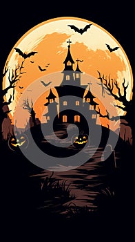 a halloween background with a haunted house and pumpkins