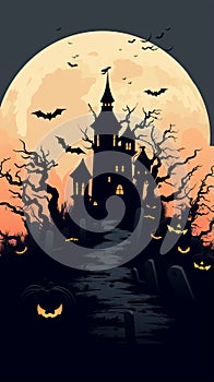 a halloween background with a haunted house and pumpkins
