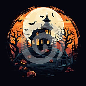 a halloween background with a haunted house and pumpkins