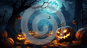 Halloween background with illuminated pumpkins