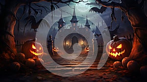 Halloween background with illuminated pumpkins