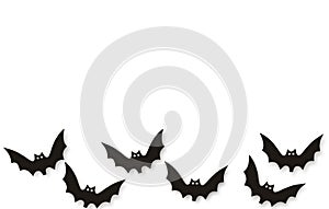 Halloween background but isolated decoration. Black bats flying over white background copy space