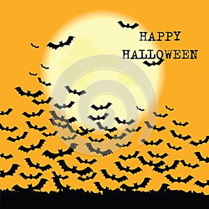 Halloween background with moon and bats.