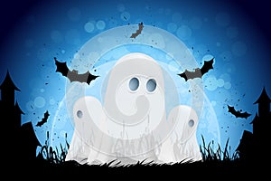 Halloween Background with Moon and Ghosts