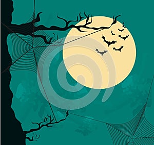 Halloween background with moon and spider web