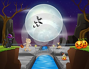 Halloween background with mummy and halloween animals