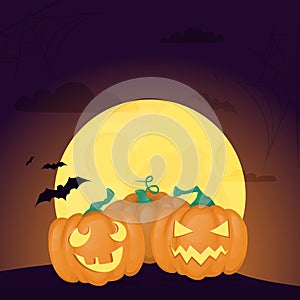 Halloween background night forest with moon illustration. Allhallows Eve. Saints Day