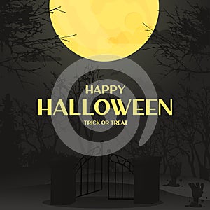 Halloween background night forest with moon vector illustration. Allhallows Eve. Saints Day