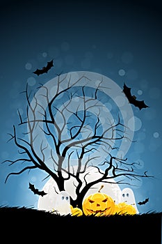 Halloween Background with Pumpkin and Ghost