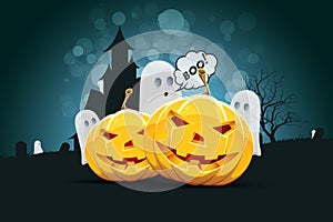 Halloween Background with Pumpkin and Ghost