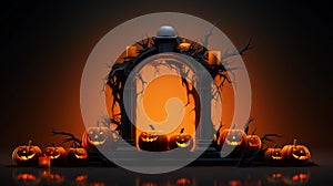 Halloween background with pumpkins. 3d illustration. Copy space.