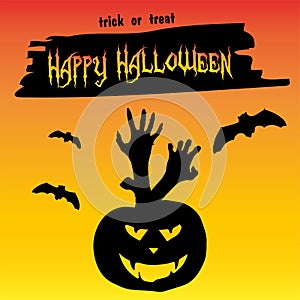 Halloween background with pumpkins and bats