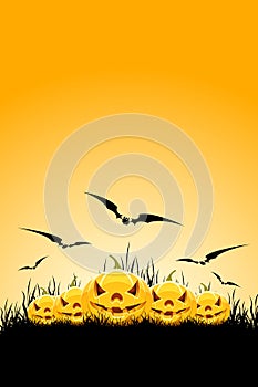 Halloween background with pumpkins and grass