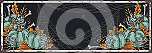 Halloween background with pumpkins, web and bones for scary poster