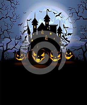 Halloween background with scary pumpkins and Dracula castle