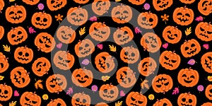 Halloween background. Seamless pattern with pumpkins. Vector