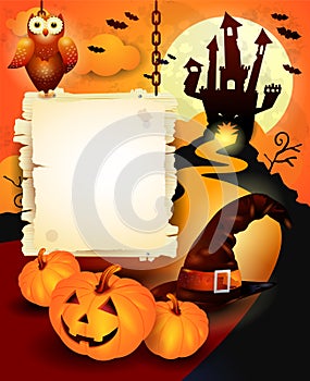 Halloween background with sign, in orange