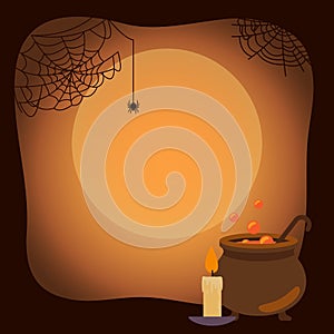 Halloween Background with Spider Webs and Vat