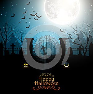 Halloween background with spooky graveyard