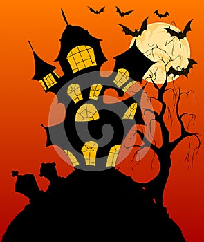 Halloween background with spooky haunted house