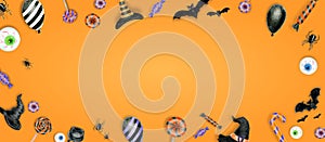 Halloween Background . Trick or Treat Concept. Halloween pumpkins on background. Party with copy space.
