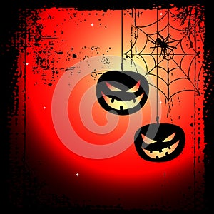 Halloween background - two pumpkins and cobweb