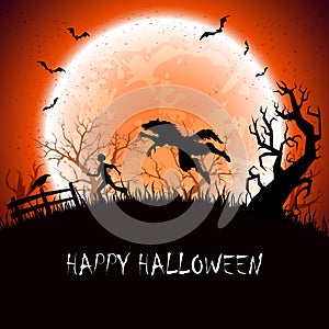 Halloween background with werewolf